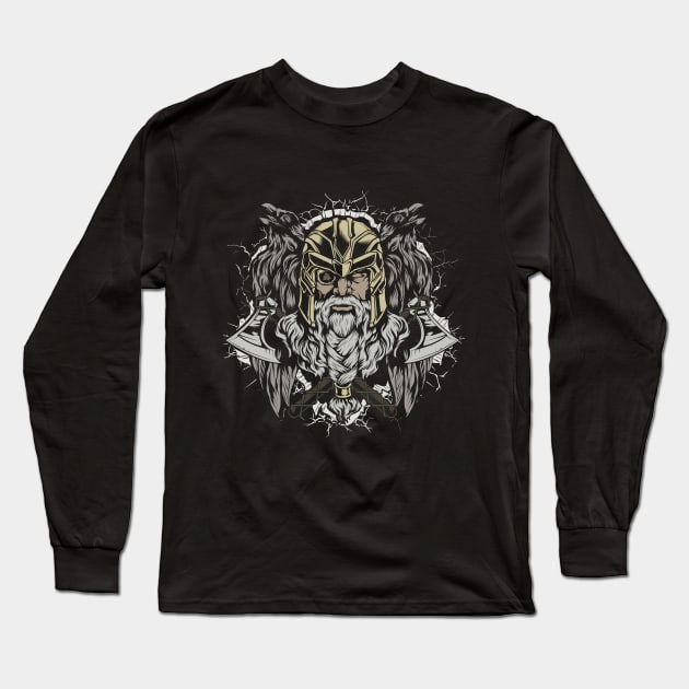 Odin Shirt, Huginn and Muninn Viking Odin T-shirt Design Long Sleeve T-Shirt by Beloria_Tees